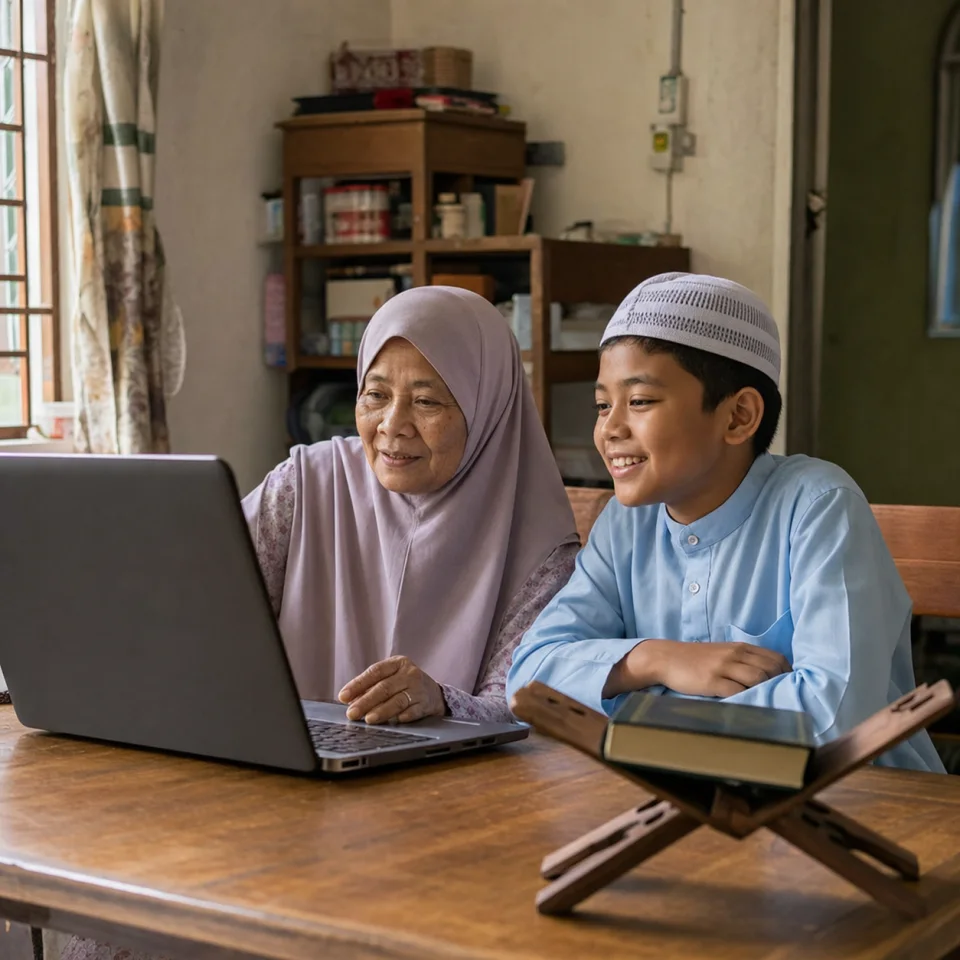 Kanak-kanak dan pesara belajar Al-Quran secara online bersama